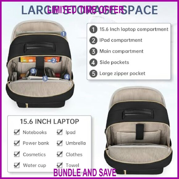 Large Capacity Laptop Backpack with USB Charging Port, 15.6 Inch Travel Backpack - Picture 4 of 8